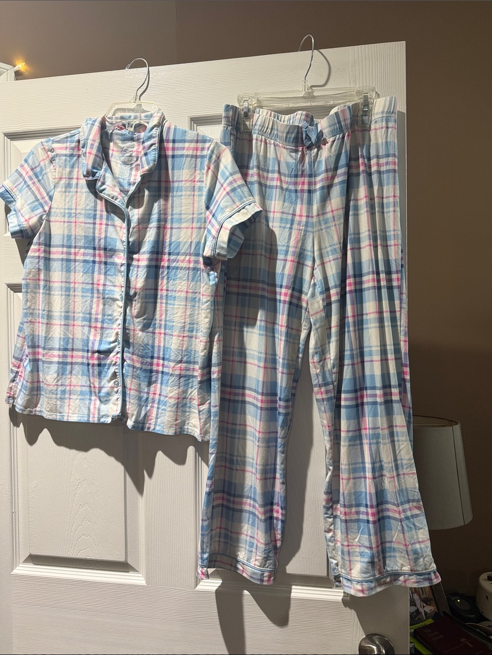 wonder nation Light Blue and Pink Plaid Short-Sleeve Pajama Set